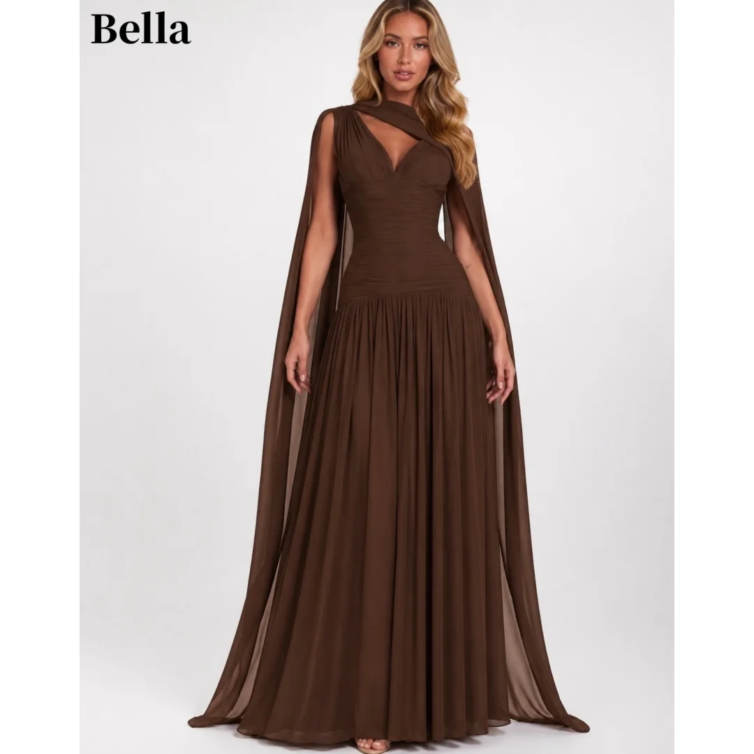 Bella Detachable Shawl Wedding Dress Multilayer Pleats vestidos de noche Waist Cinching A-Line Floor-Length Evening Dresses 2026