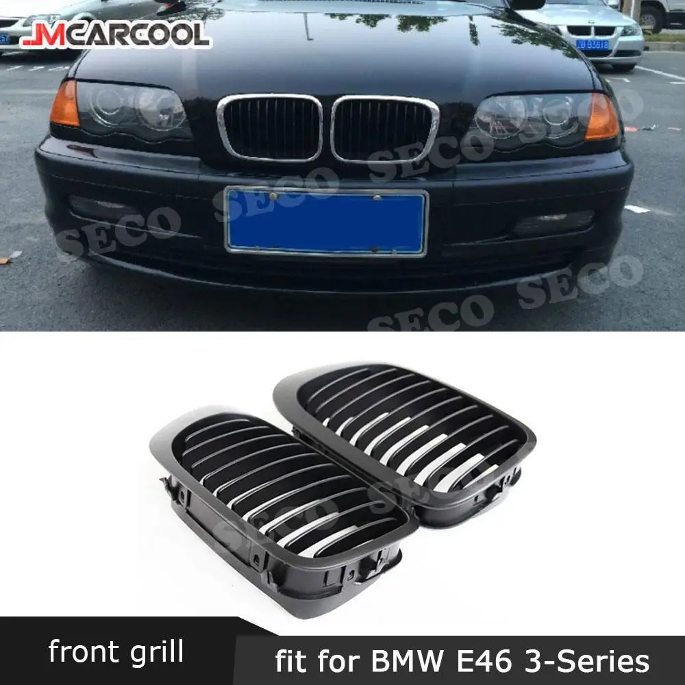 

ABS Front Racing Grill Kidney Double Slat Grille Mesh Covers For BMW 3 Series E46 318I 320I 325I 330I 1998 - 2001 2PCS