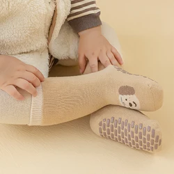 Winter Thicken Cotton Warm Thermal Stocking Children Cute Cartoon Letter Anti-slip Floor Long Tube Socks for Baby Boys Girls