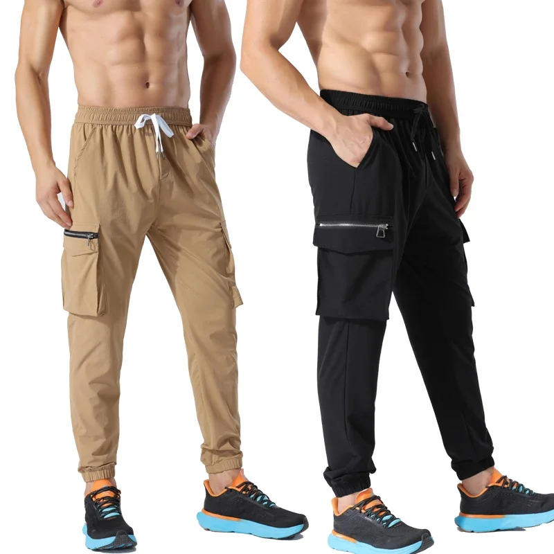 

Спортивные штаны для бега, мужские повседневные брюки для йоги, тренажерного зала, фитнеса, тренировок, спортивная одежда, брюки с карманами на молнии, мужские уличные осенние спортивные штаны