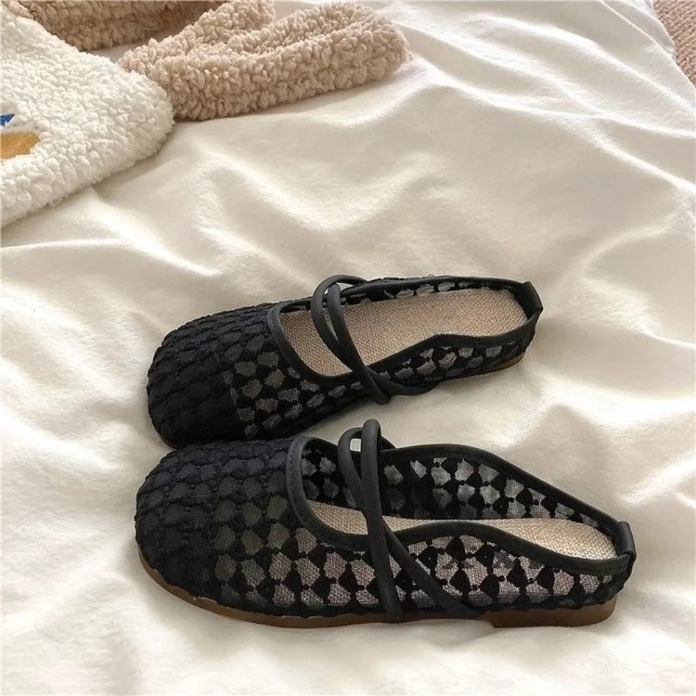 Chic Mesh One-Strap Mules Flat Backless Slides Breathable Summer Shoes Casual Streetwear Comfortable Walking Dressy Loafers
