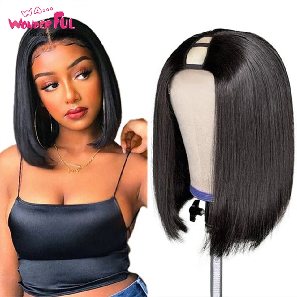 Wonderful Brazilian Remy Hair Cheap U Part Straight Human Hair Wig Jerry Curly Wigs Natural Black Wholesale For Black Women