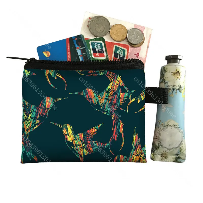 Cute Hummingbird Print Coin Purse Trochilidae Credit Card Earphones Key Holder Wallet Money Coin Bag Zipper Pouch lipstick bag