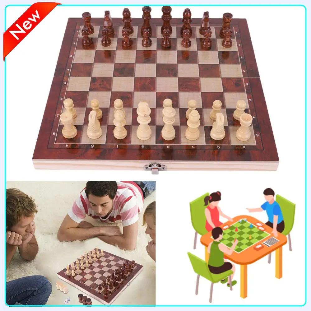 

Large Chessboard Developing Strategic Thinking 29x29cm 3 in 1 Chess Chekers Backgammon No Toxic Chess Wooden Set for Kids Adults