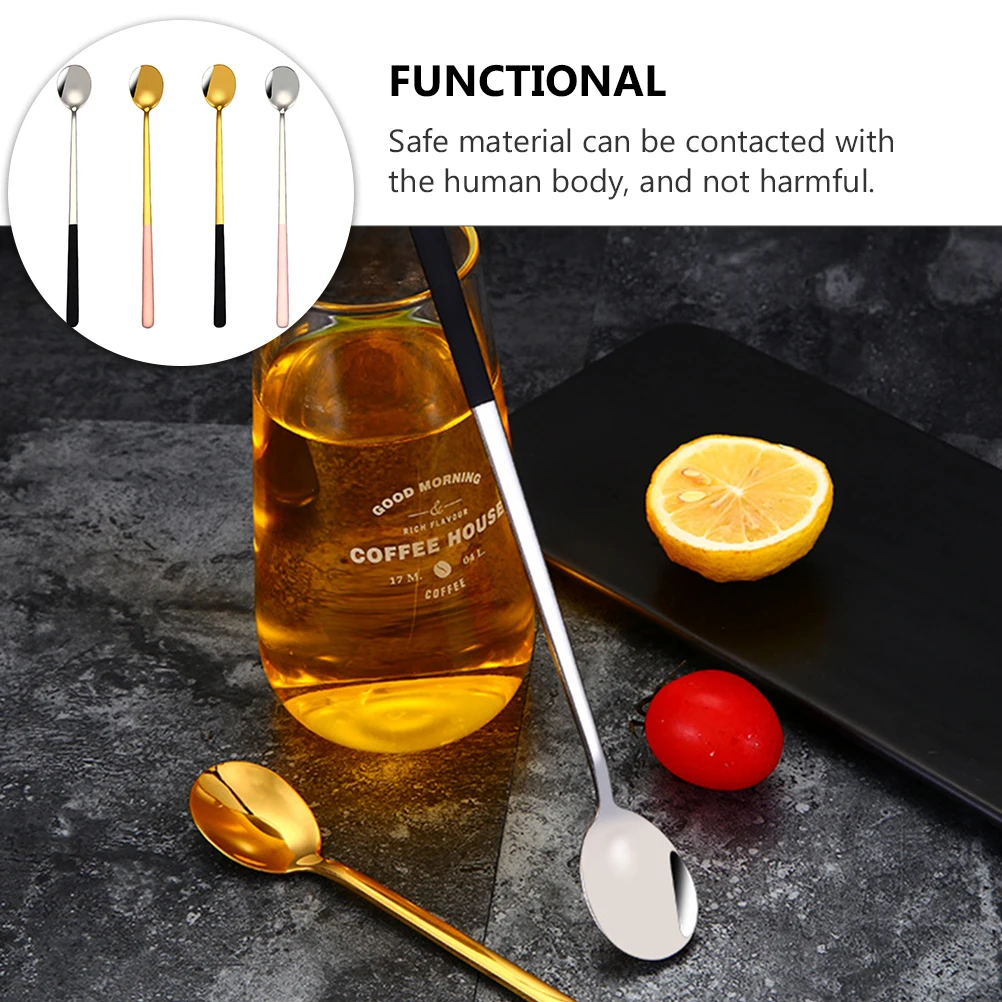 

4 Pcs Stainless Steel Ice Spoon Coffee Dessert Serving Rustless Teaspoon Mixing Seasoning Condiment Spoon Practical