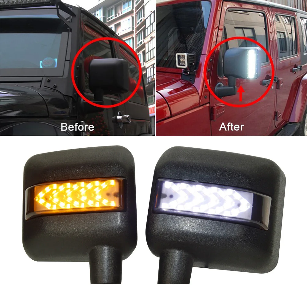 For Jeep Wrangler JK Accessories 2007-2017 Wrangler Side View Mirrors Housing with Turn Signal Lights LED Side Rearview Mirror