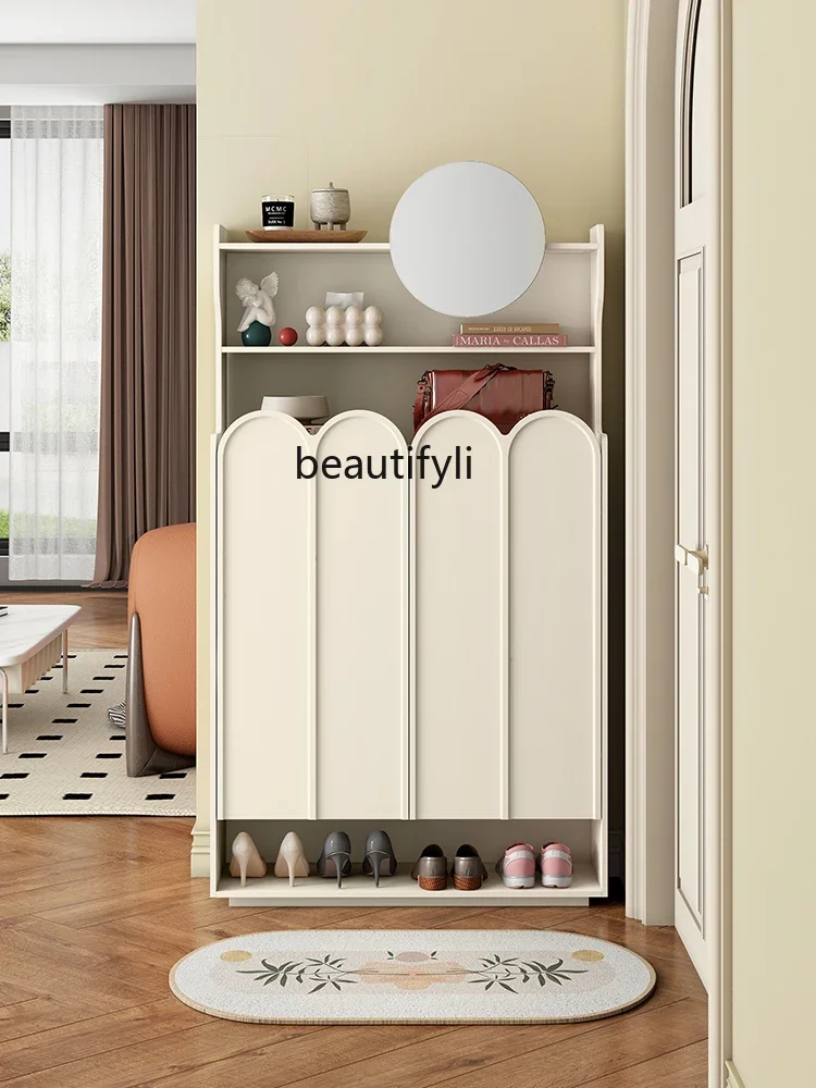 

ss7304 French Cream Style Shoe Cabinet Home Doorway Entrance Cabinet Ultra-Thin Large Capacity Multi-Layer Shoe Rack