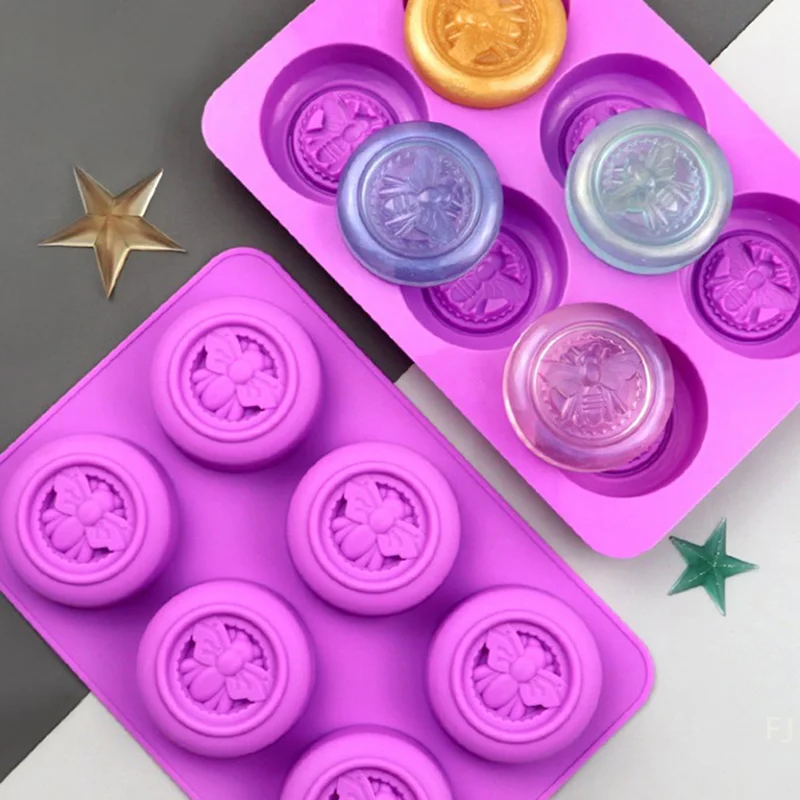 

[YU]6 Holes Round Bees Pattern Silicone Soap Molds DIY Aromath Soaps Scented Candle Chocolate Mousse Making Handmade Soap Mold