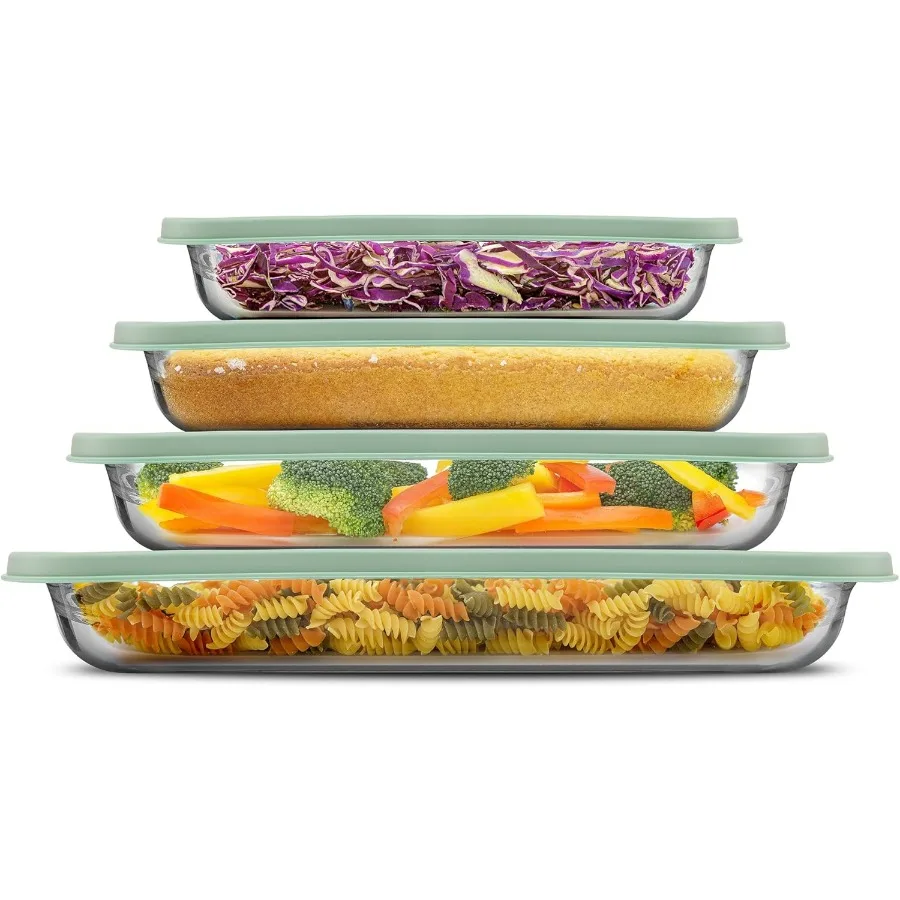 

8-Piece Borosilicate Glass Oven Dishes with Sage Green Lids, Rectangle Deep Glass Baking Dish Set, Baking Pans for Lasagna Casse