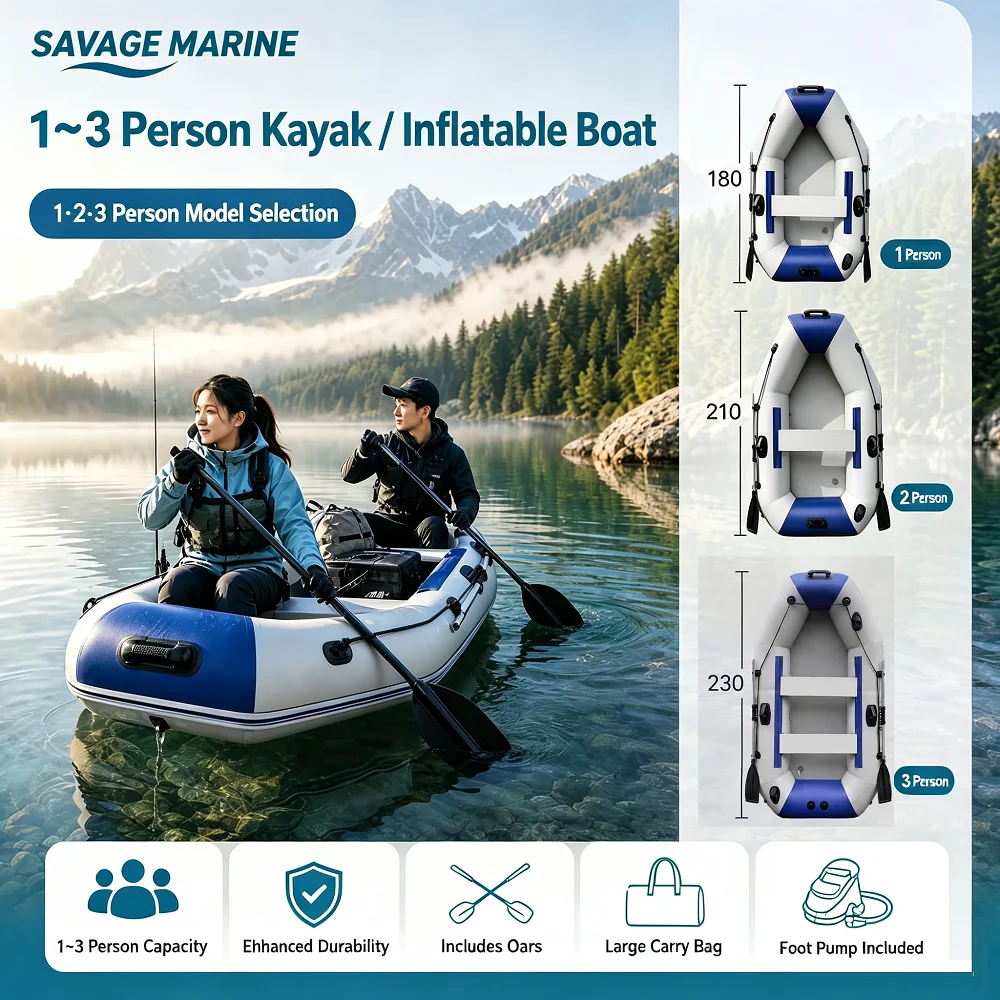 Inflatable Kayak 3 Person - Verdikte PVC opblaasboot, geschikt voor 1-3