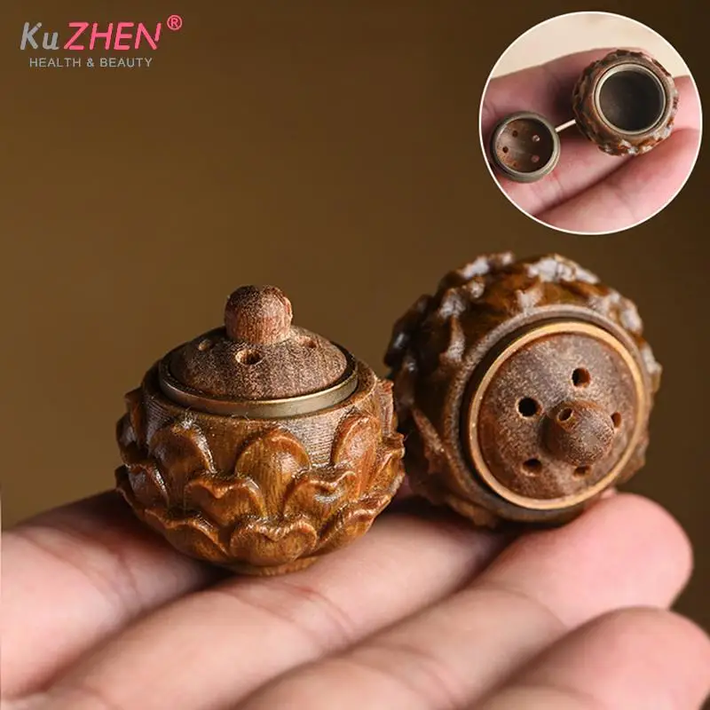 Wood Medicine Pill Box Mini Lotus Sandalwood Rescue Pill Case Portable Storage Sealed Can For Outdoor First Aid Tool