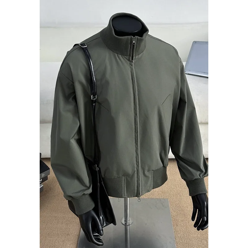 

Jacket Mens Casual Jacket Solid Stand Collar Loose Fit Zipper Autumn Coat Ribbed Cuffs Relaxed Outerwear
