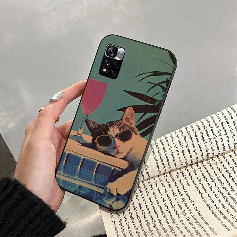 

Phone Case For Xiaomi Redmi note 14 Pro 14 13 12 11 10 Pro 14S 12S 11S Redmi 14C 13C 10 Drinking Wine Cat