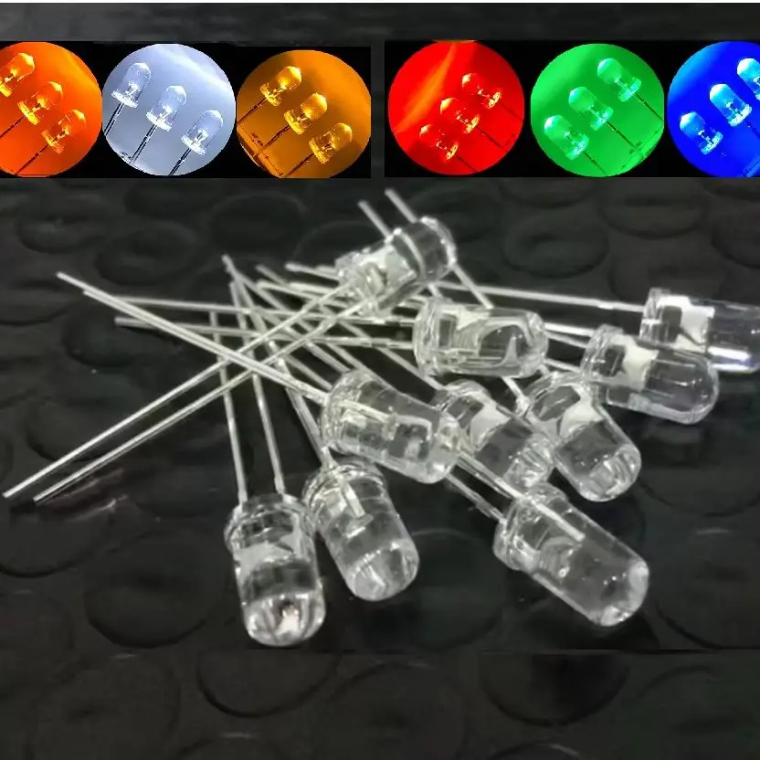 10PCS 5mm LED F5 Water Clear round Light Emitting Diodes - Red Blue Green Orange Yellow White for Electronic Components Market