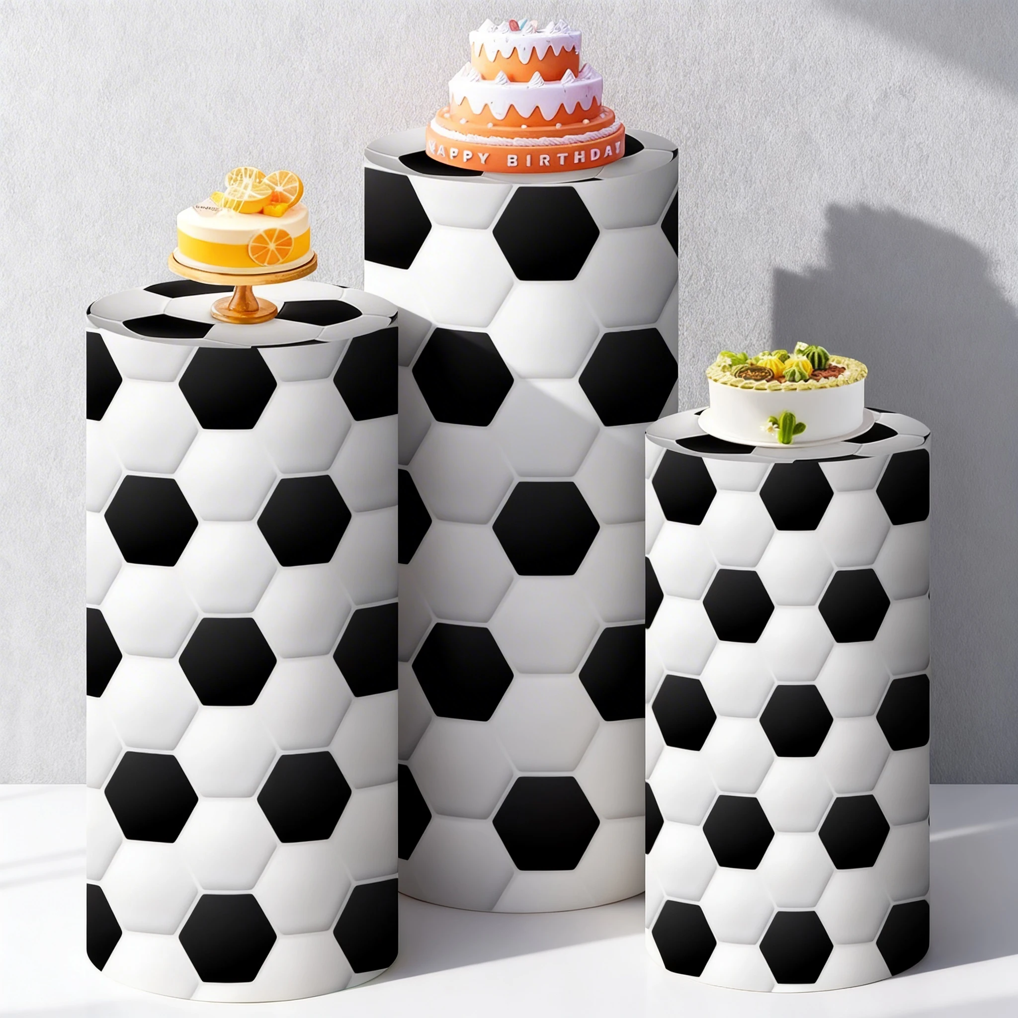

Football Cylinder Covers Backdrop Soccer Boys Birthday Baby Shower Party Decor Cake Stand Plinths Backdrop Pedestal Background