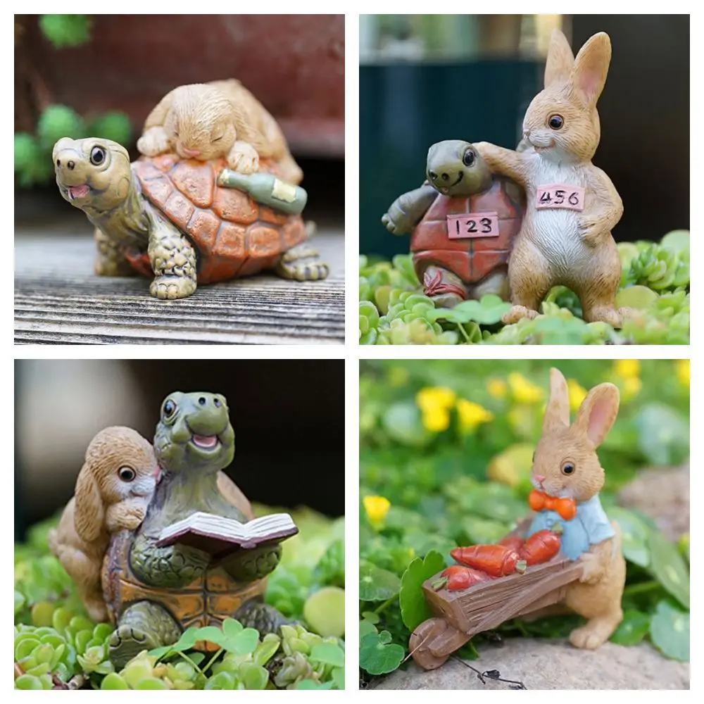 

Multicolor Cartoon Rabbit Figurines Micro Landscape Resin Garden Turtle Statue Bonsai Ornament Waterproof Lawn Animal Sculpture
