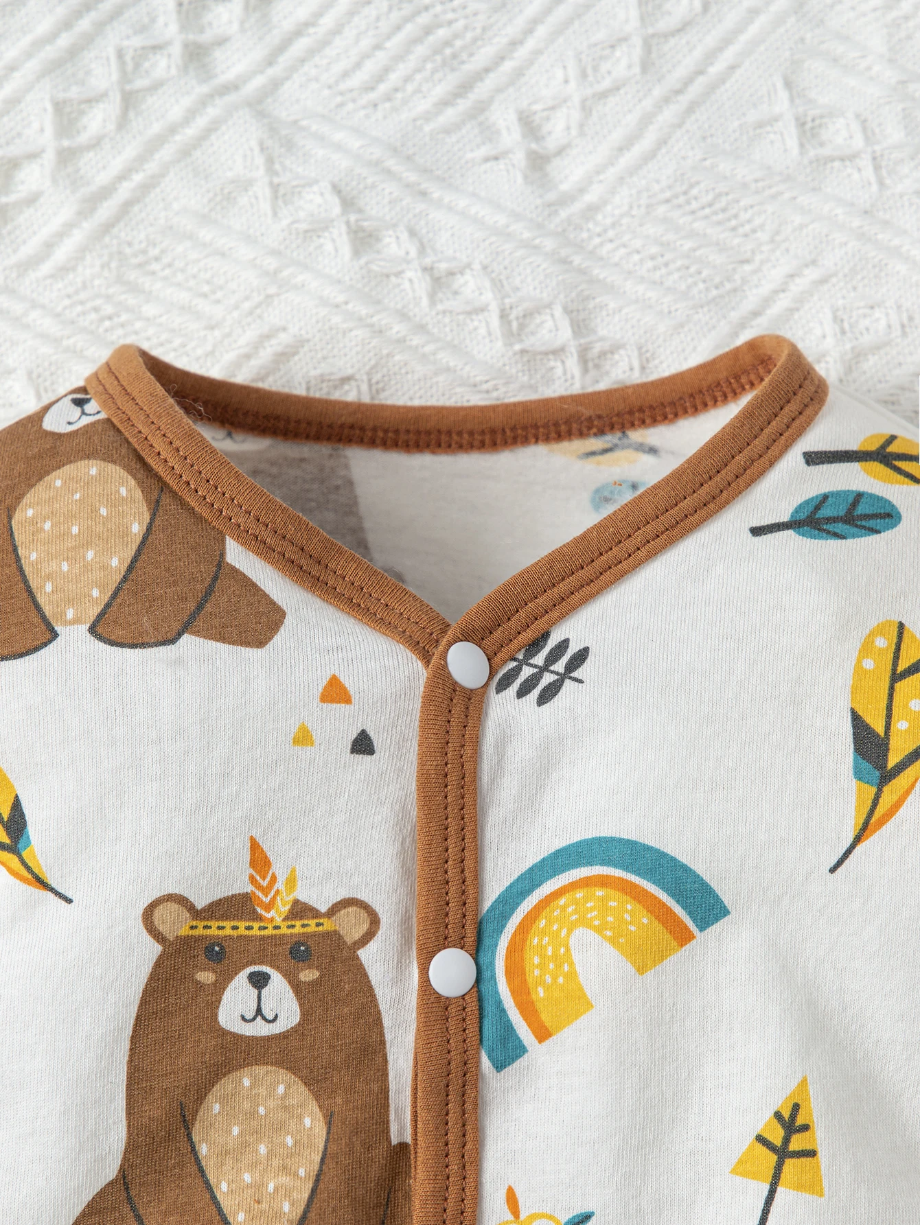 Infant\'s Cute Bear Rainbow Print Bodysuit & Bib & Mittens & Hat, Comfy Cotton Long Sleeve Onesie, Baby Boy\'s Clothing