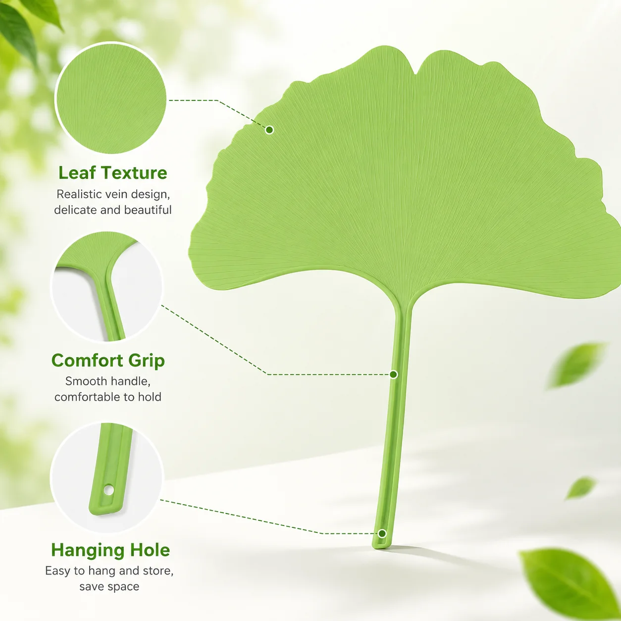 Ginkgo Leaf Fan, Seashell Fan - Thickened, Durable, Super Cool, Ancient Style, Portable, High-End, One-Piece