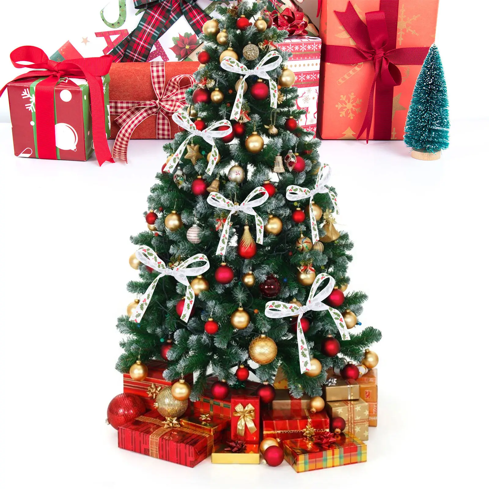 Christmas Ribbon Roll 1 Roll Smooth Fine Workmanship Clear Printing Dyeing Festive Gift Wrapper Packing Ribbon Christmas Decor