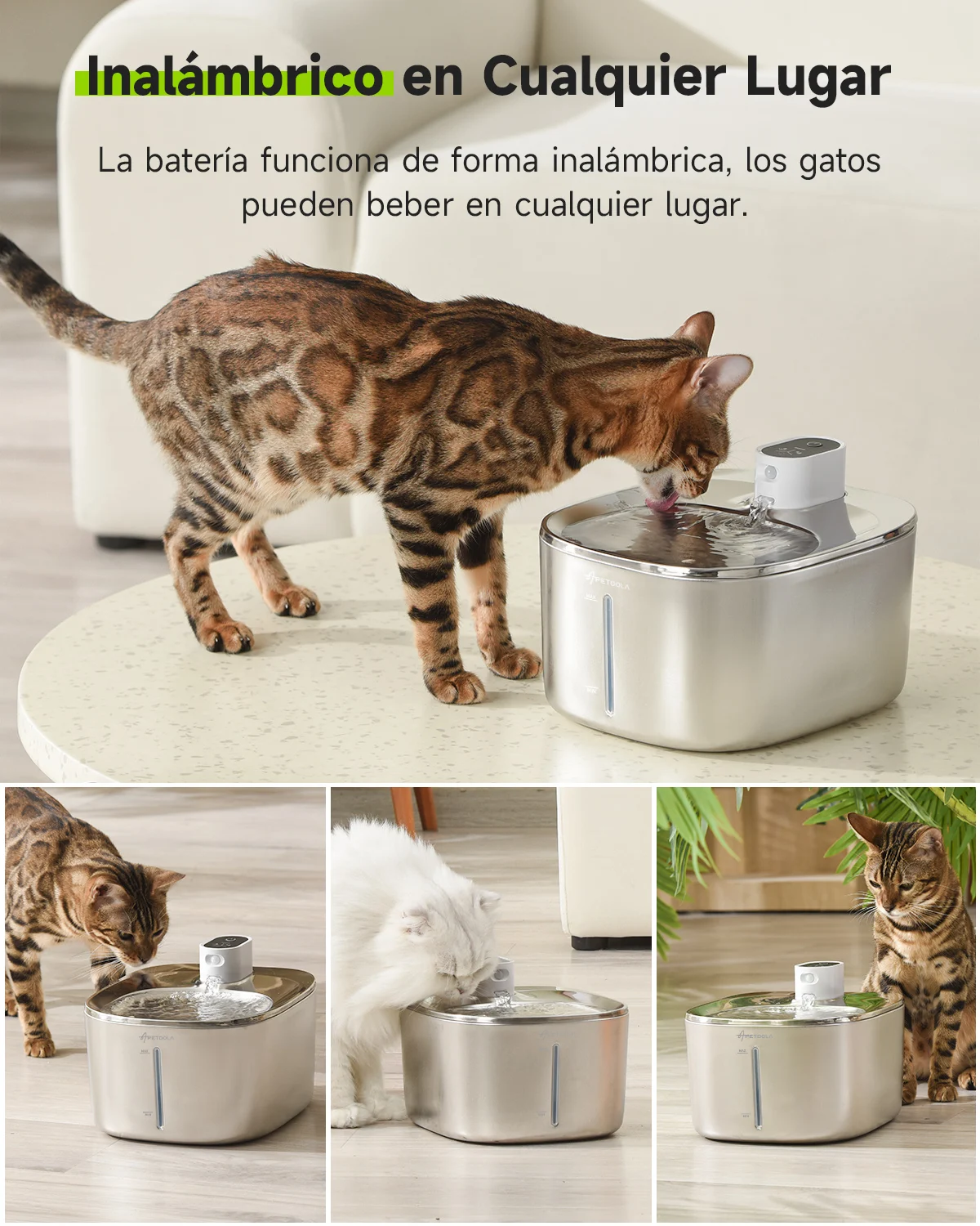 APETDOLA-fuente de agua inalámbrico para gatos, 4L, Sensor automático, bebedero para gatos, perros, dispensador de agua para mas