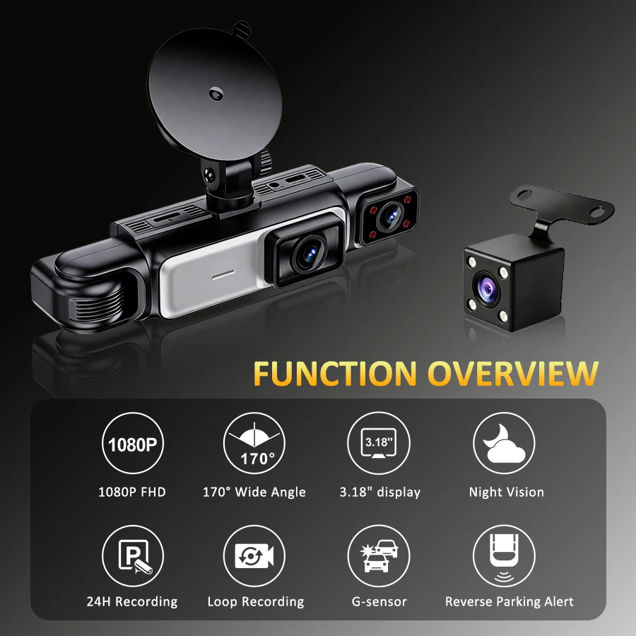 Panoramic 3/4 Lens Channel 1080P HD Ultimate Safety Dash Cam Set, 1080P Front and 720P Full Coverage Front, Rear, Left, and Righ