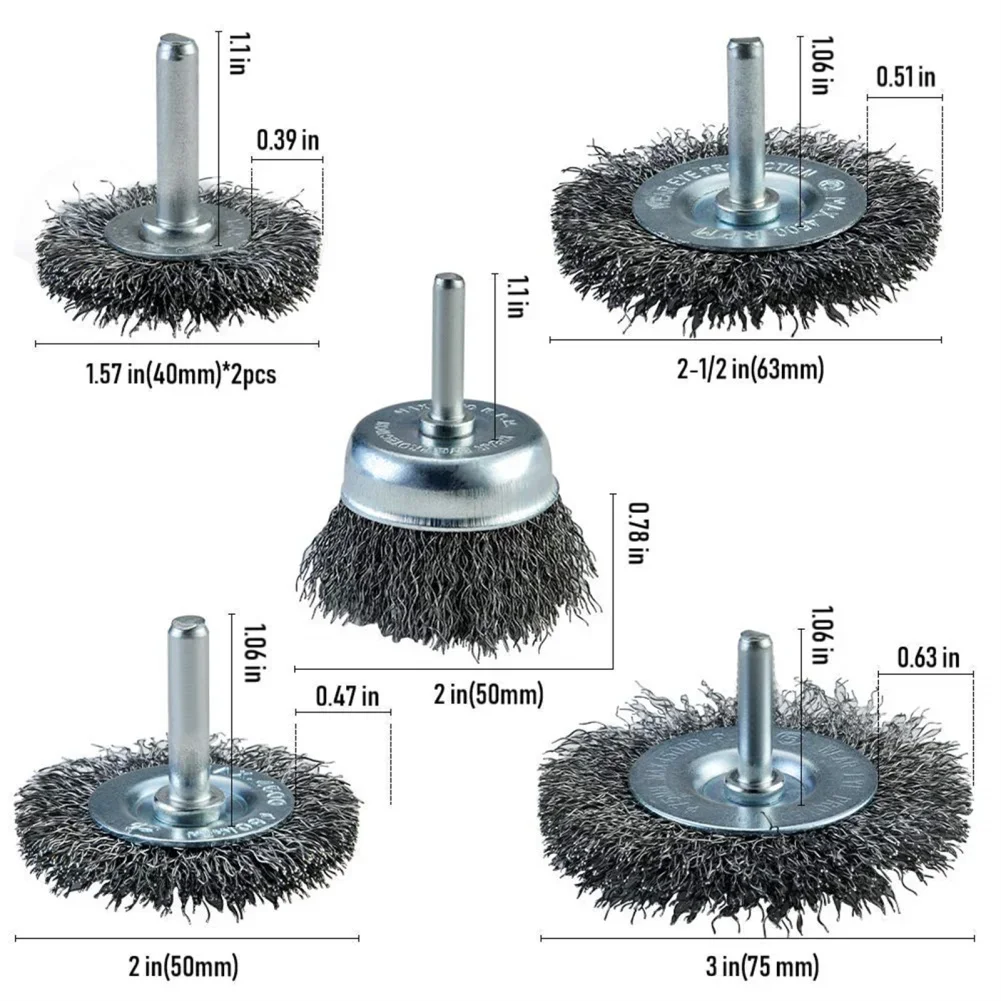 6 Stuks Draadborstelwiel Cup Brush Set 0.012 Inch Grof Koolstofstaal Geplooid Draadwiel Voor Het Reinigen Van Roest Strippen Schuurmiddel