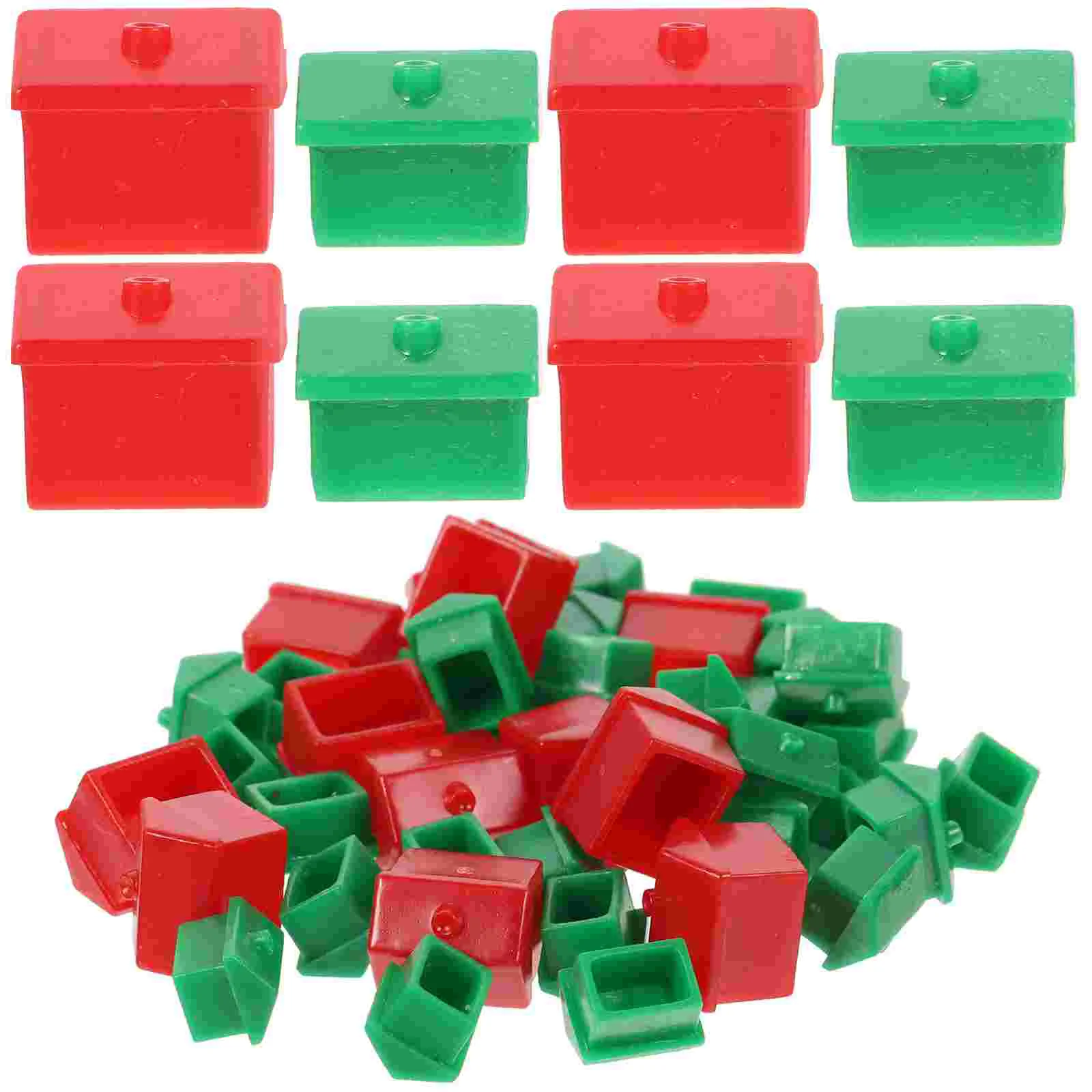 2 Sets House Chess Pieces Board Game Pawns Victory Props Green Small and Red Hotel Accessories Replacement