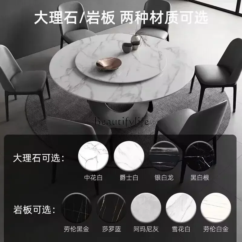 88. طاولة طعام مستديرة كبيرة من الرخام الفاخر الخفيف وحديثة وبسيطة وطاولة طعام مستديرة مع قرص دوار #5