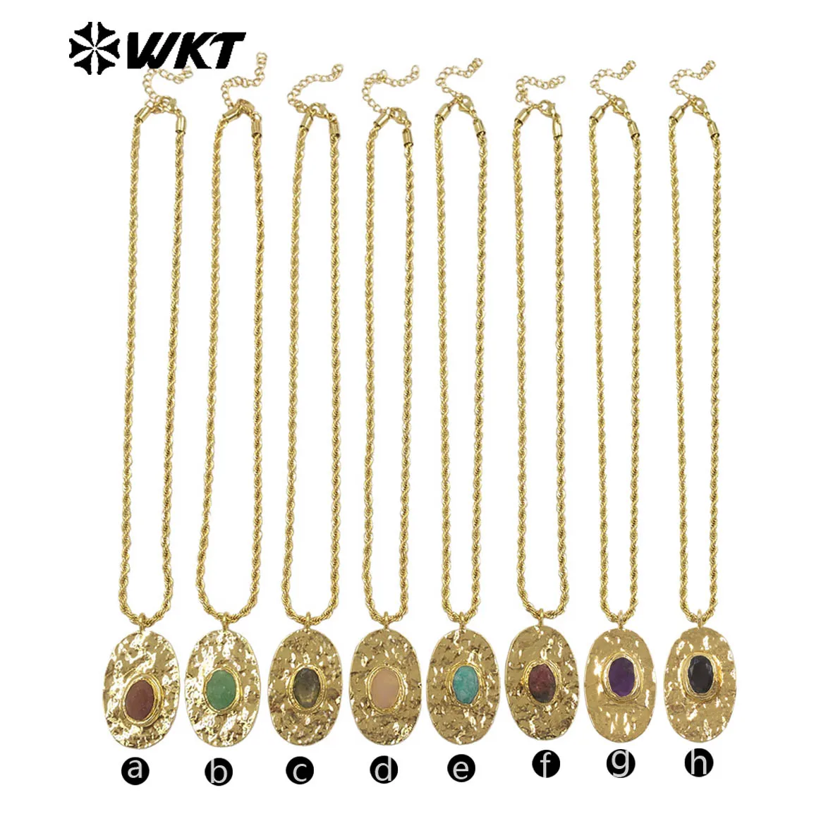 WT-N1538 Oval Shape Pink Crystal And Amozonite Gemstone Fine Rope Chain Flat Yellow Brass Pendants Necklace For Sweater ACC