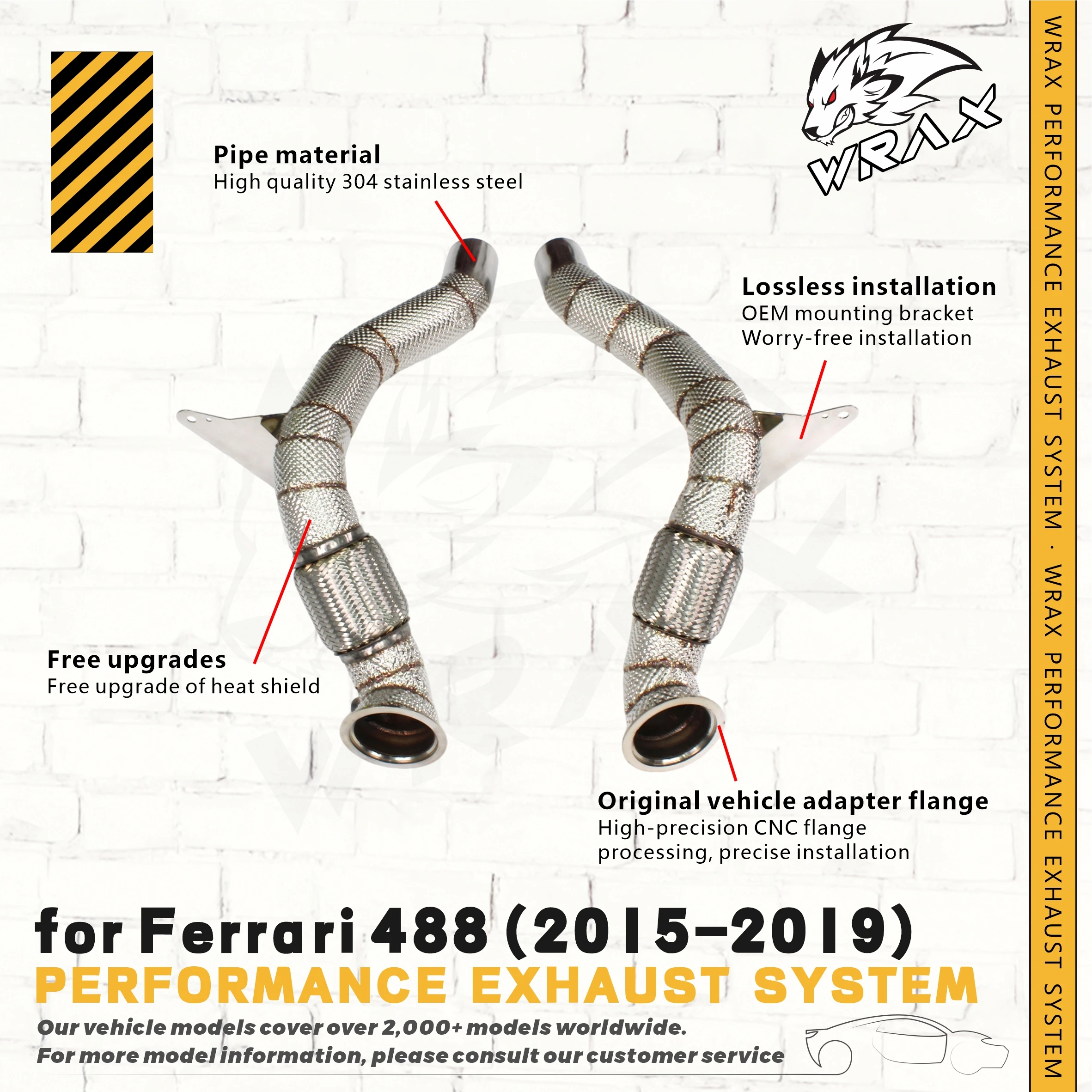 

WRAX Exhaust Downpipe for Ferrari 488（2015–2019） High quality SS304 Support customization