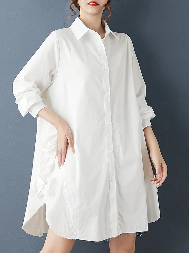 NYFS Loose plus Size Vintage Three-dimensional flowers Autumn Shirt Dress 2025 Long Sleeve Women's Robe