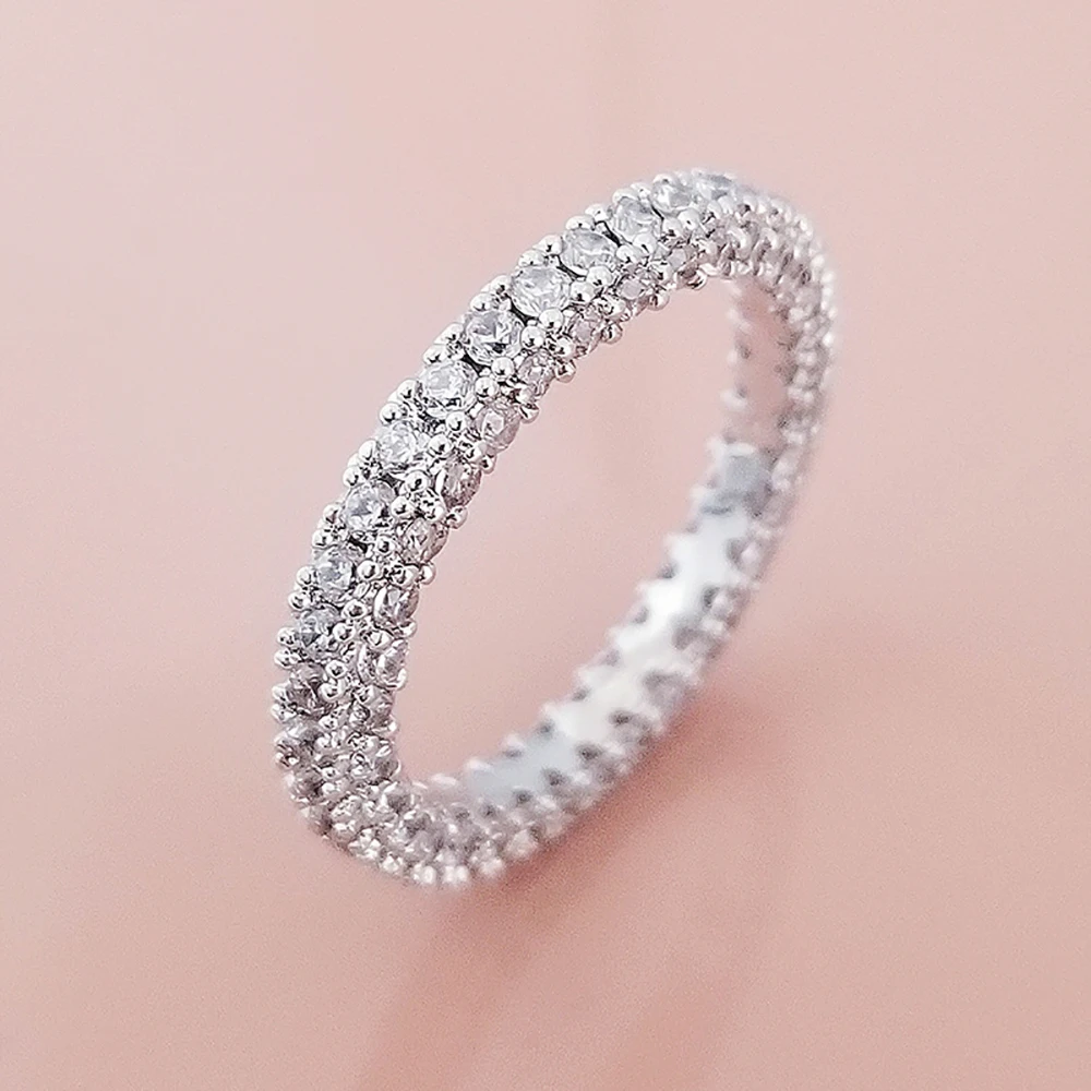 Best Sellers Luxury Round Silver Color Aesthetic Eternity Band Ring for Women Lady Anniversary Gift Jewelry Wholesale R5517