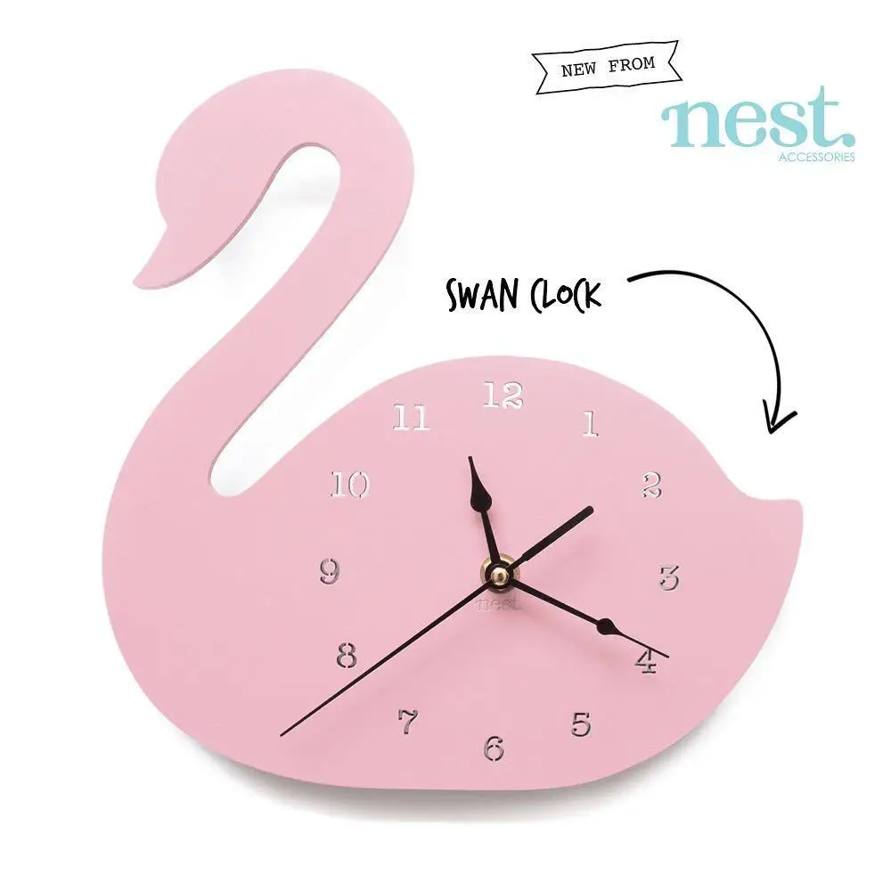 

Ins Nordic Wooden Wall-mounted Clock Girl's Room Children's Room Swan Silent Clock Wooden Wall Decoration Hanging Ornaments