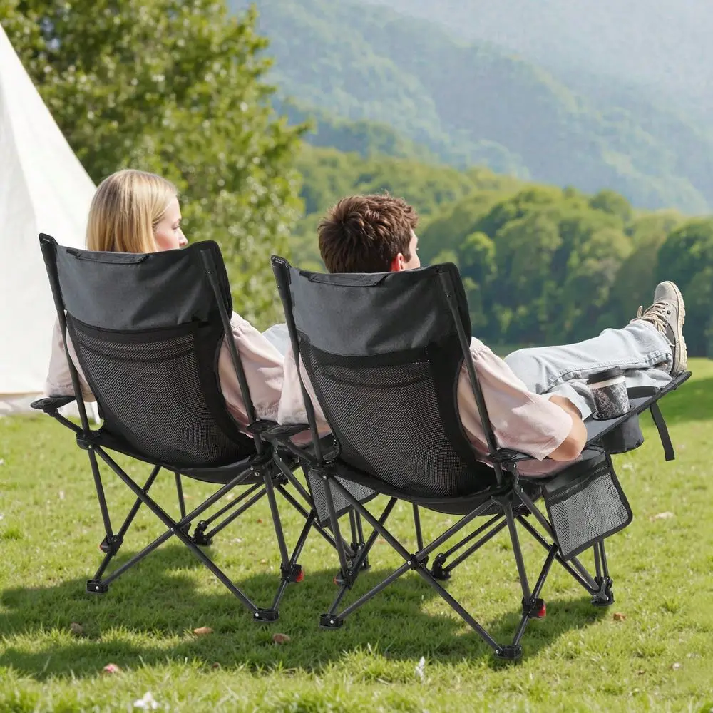 

Camping Chair 4 Adjustable Positions Portable Folding Lounger For Adults Mesh Beach Chair With Footrest Plush Cushion