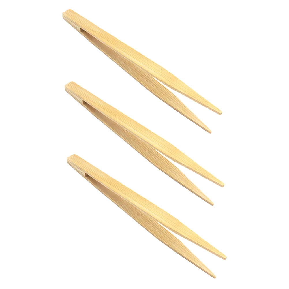 3 Pcs Bamboo Tweezers Tongs Cookies Bread Clips Toast Kitchen Clamps Barbecue Food