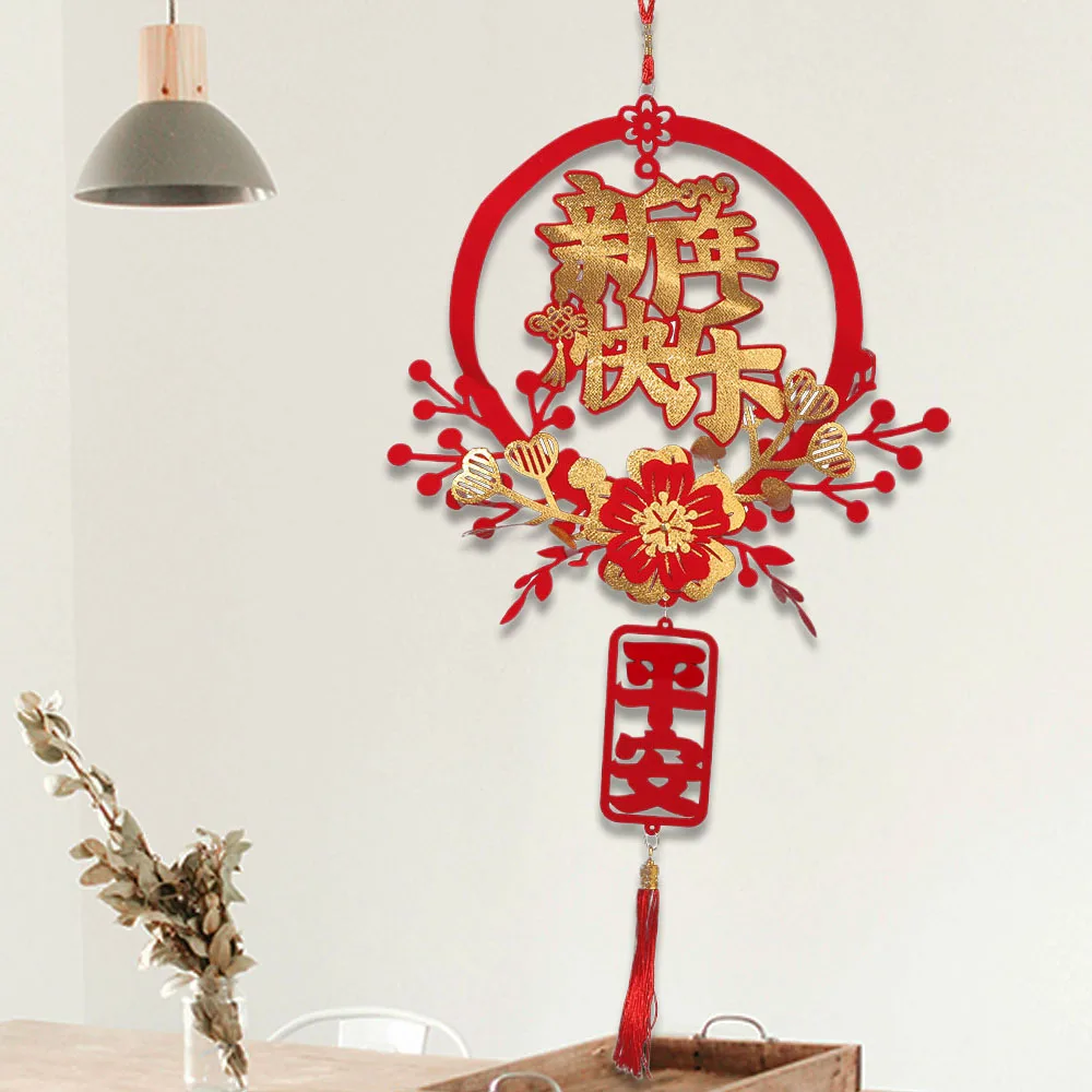 

Red Chinese Lucky Character Pendants Flocking Handmade New Year Fu Character Pendants with Tassels Traditional