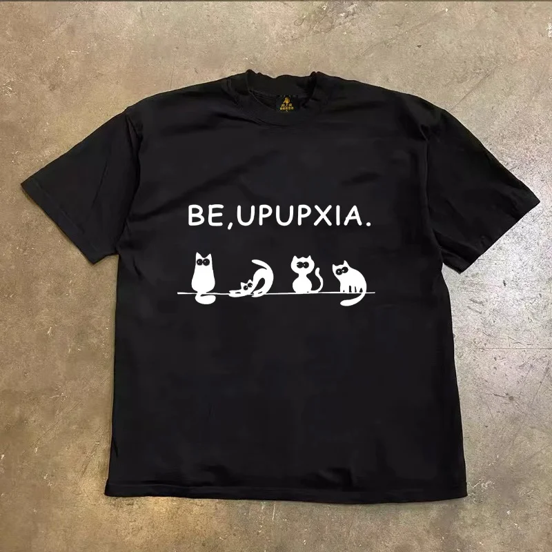Loose Fit Cotton T-Shirt Unisex Short Sleeve Double Thread UPUPXIA Hero Print Sweat Absorbent round Neck Casual Summer Top