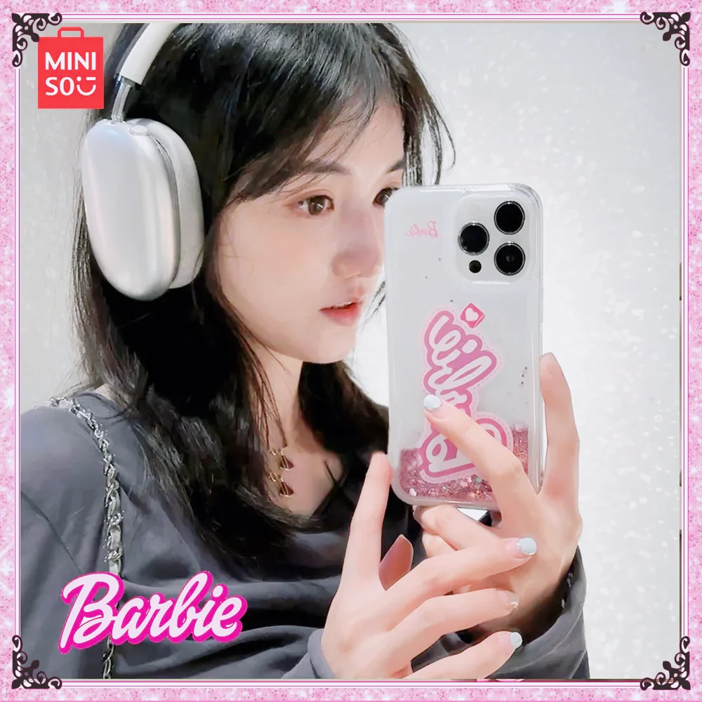 حافظة أيفون من Miniso Barbie Kawaii ، رمال متحركة وردية ، شفافة ، ممتعة ، Y2K ، أيفون 12 ، 13Pro ، 14pro Max ، هدية عيد ميلاد للفتيات ، موضة جديدة ،