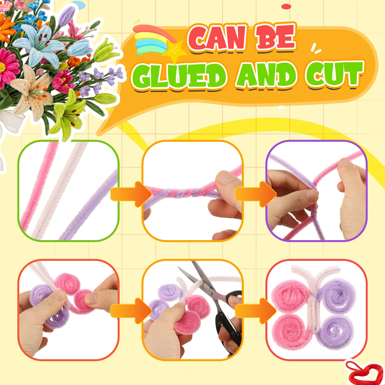 1050Pcs Pipe Cleaner DIY Flower Craft Kit 18 Colors Chenille Stem Set with Floral Tape Stem and Accessories DIY Handmade Bouquet view 4