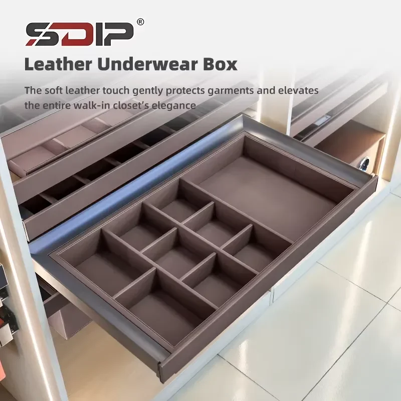 Modern Soft Leather Sliding Pull Out Storage Basket For Wardrobe Closet Organization Drawer Bin Home Furniture Accessories