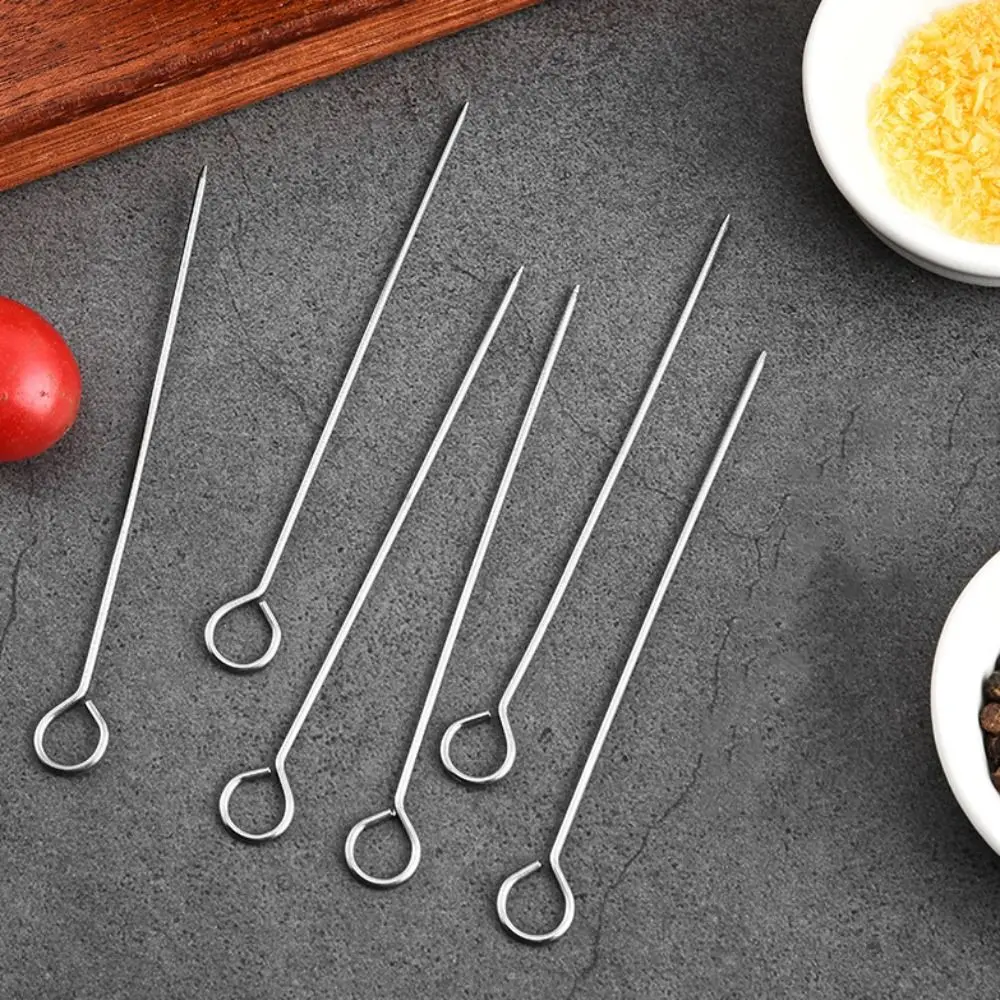 20pcs Reusable Stainless Steel Barbecue Skewer Ringed Kabob Skewers Roast Goose Needle 20/25/30cm BBQ Skewers Garden