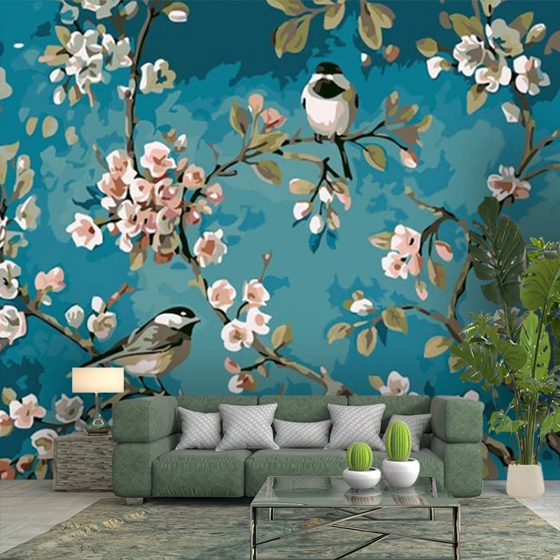 1PC Bird Flower Oil Painting Art Print Backdrop Banner, Bedroom Living Room Photo Background, Polyester, Home Decor, Wall Art