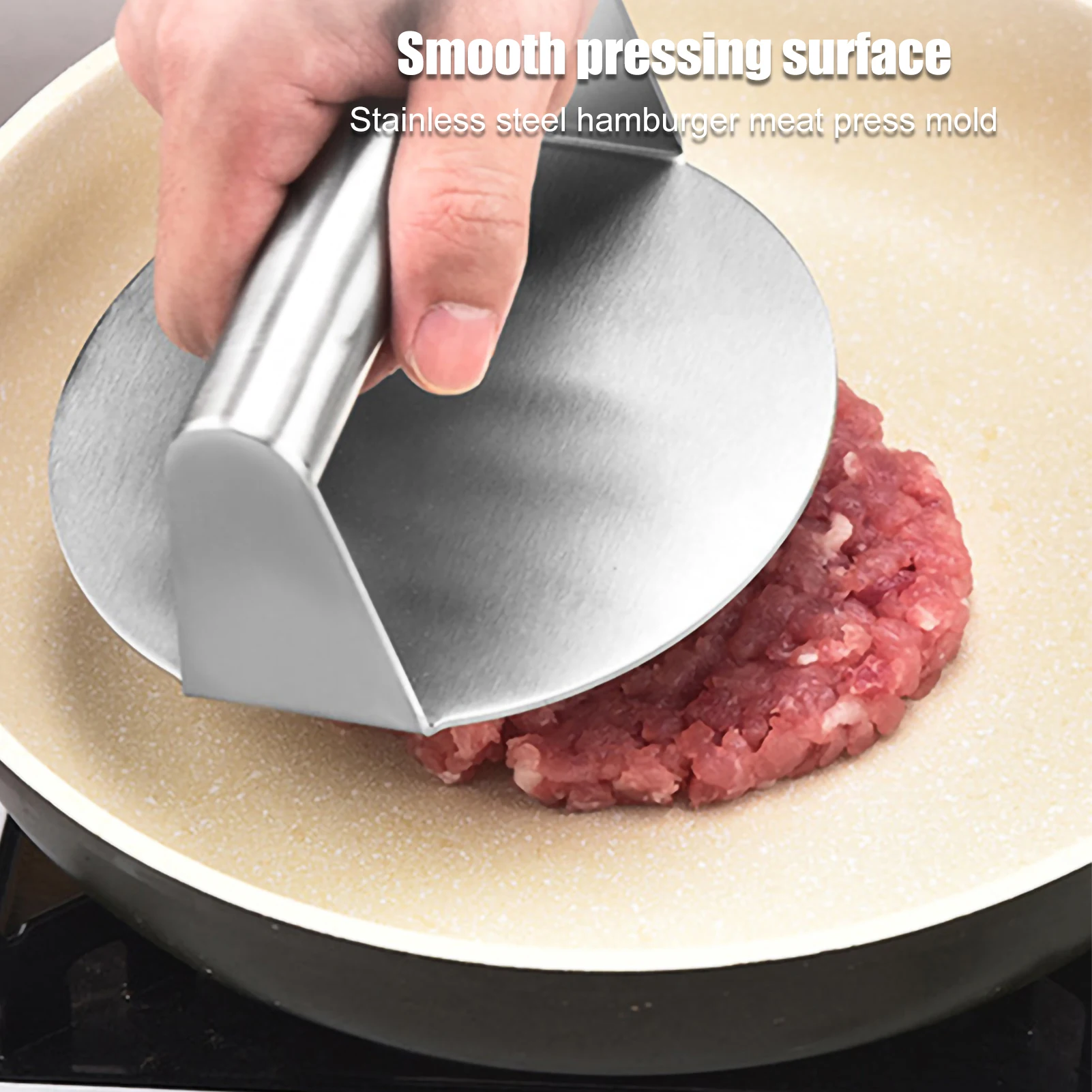 Handheld Stainless Steel Round Burger Press Non-Stick Grill Smasher Hamburger Pressing Tool Meat Pie Maker Kitchen Tool