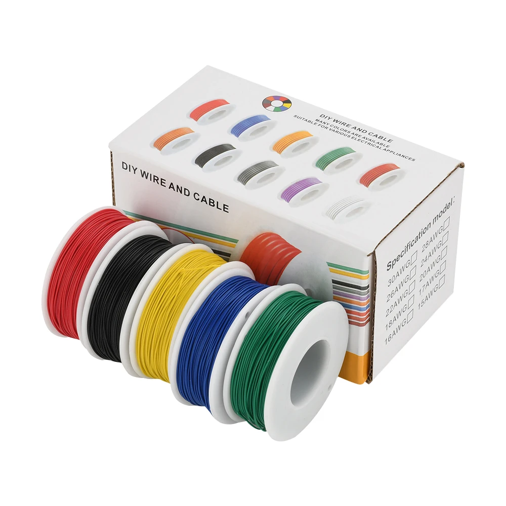 Cable de silicona Flexible resistente al calor, Cable trenzado 30AWG, cables eléctricos de cobre estañado, Kit de mezcla de 5/6 colores