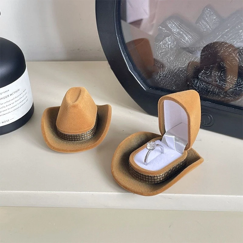 

Cowboy Hat Jewelry Box Velvet Ring Box Funny Organizer Jewelry Stand Holder Valentine's Day Surprise Proposal Gift Box