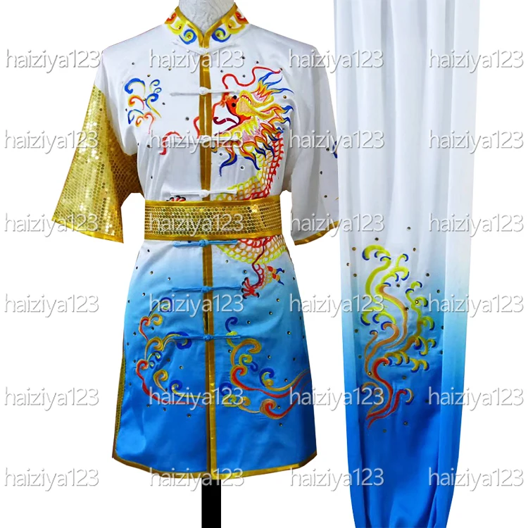 

Embroidered dragon Wushu uniform Kungfu clothes Taolu outfit Changquan garment for men women boy girl ids adults unisex
