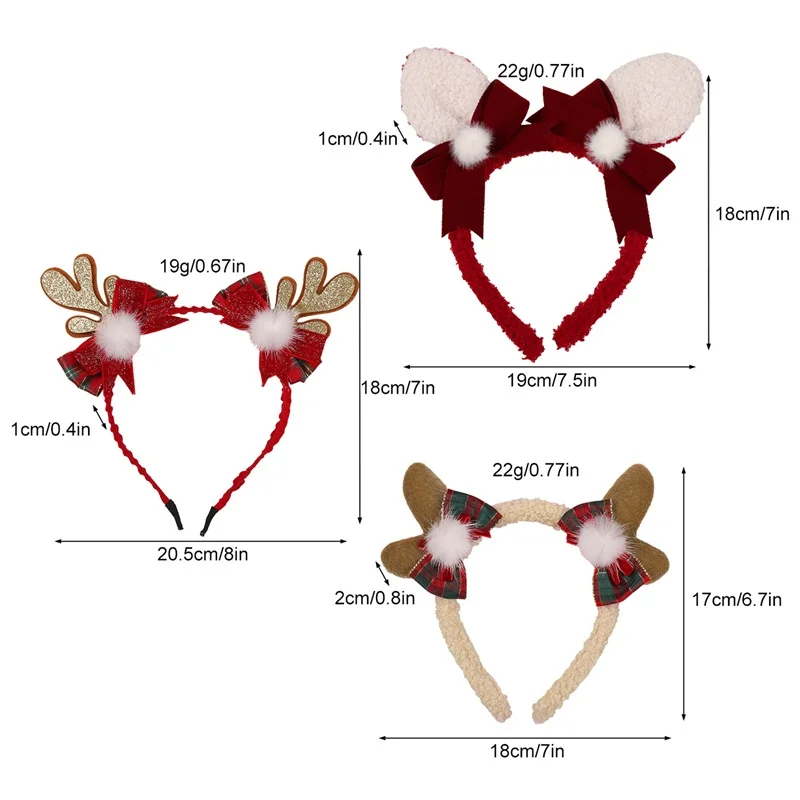 Рождественская повязка на голову с рогами, повязка для волос для косплея с бантами, праздничный обруч для волос для праздничного костюма, реквизит для фотосессии, аксессуары для волос