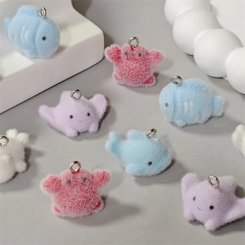 

Newest 40pcs/lot color flocking effect animals cartoon Fish Dolphin Crab shape resin beads diy jewelry garment hair accessory