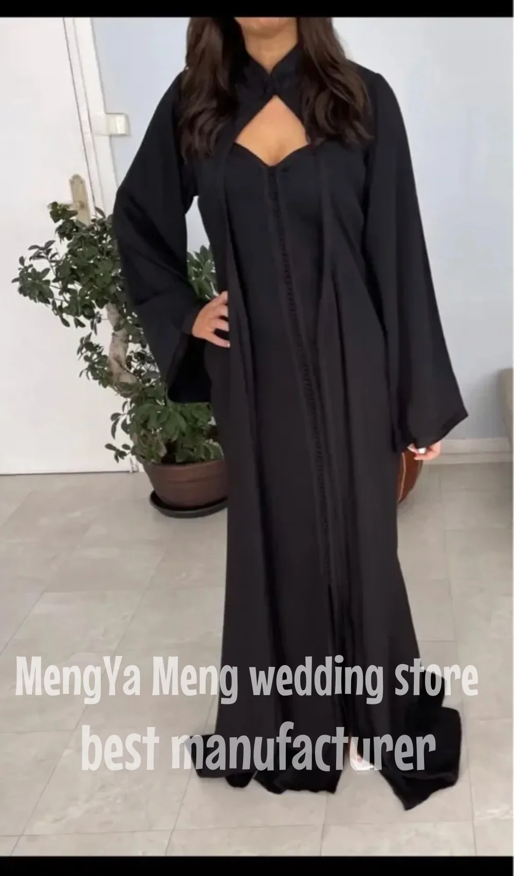 ZHUISHU Black Evening Dresses Saudi Arabic Dubai Women Outfit Long Sleeves Two Pieces Customised Formal Ocasion Dress Plus Size