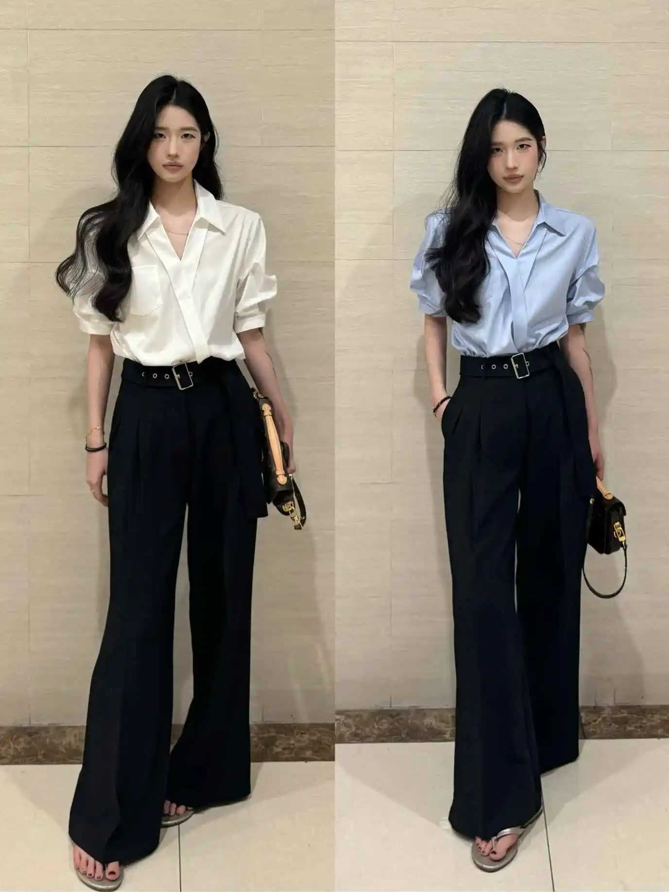 

PANPANSTUDIO корейский коврик для поездок на работу irt женские свободные универсальные широкие брюки комплект повседневный шикарный деловой повседневный хлопковый комплект